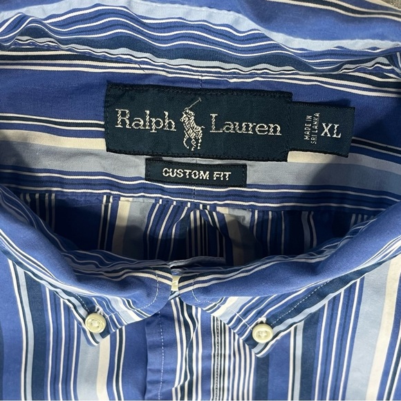 Polo Ralph Lauren Custom Fit Vertical Stripe Blue & White Button Down Size XL - Picture 7 of 7